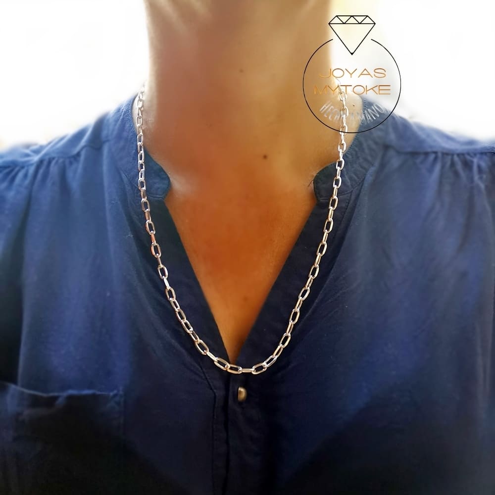 Cadena Collar Eslabon Limada Plata 925 60cm Hombre Mujer - Joyas Mytoke