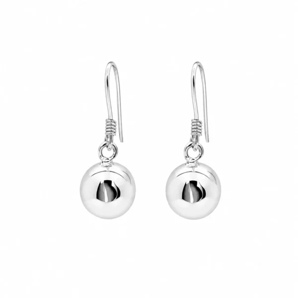 Aros Bolita Pelotita Gancho Plata Fina 925 Mujer Clasica