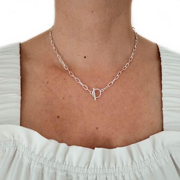 Collar Eslabon Corto Plata Nacional Broche Argolla Palito - Imagen 4