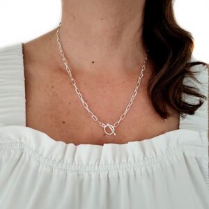 Collar Eslabon Corto Plata Nacional Broche Argolla Palito