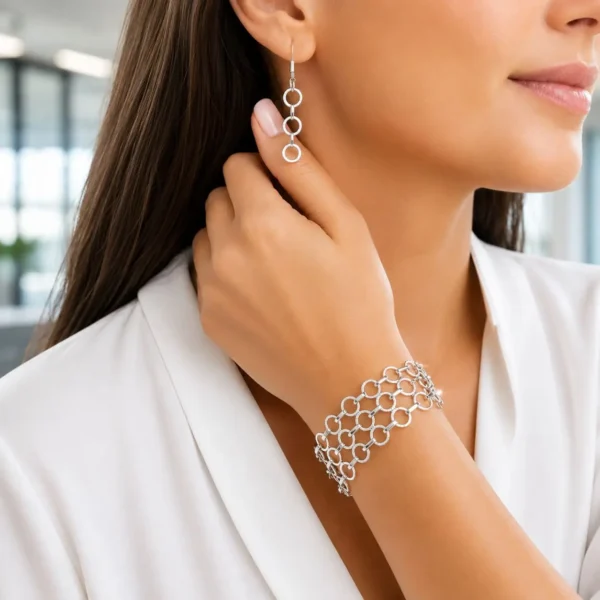 Conjunto Mujer Aros Pulsera Plata Nacional 980