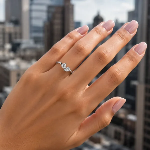 Anillo Delicado Mujer Doble Cristales Plata Fina 925 Amor