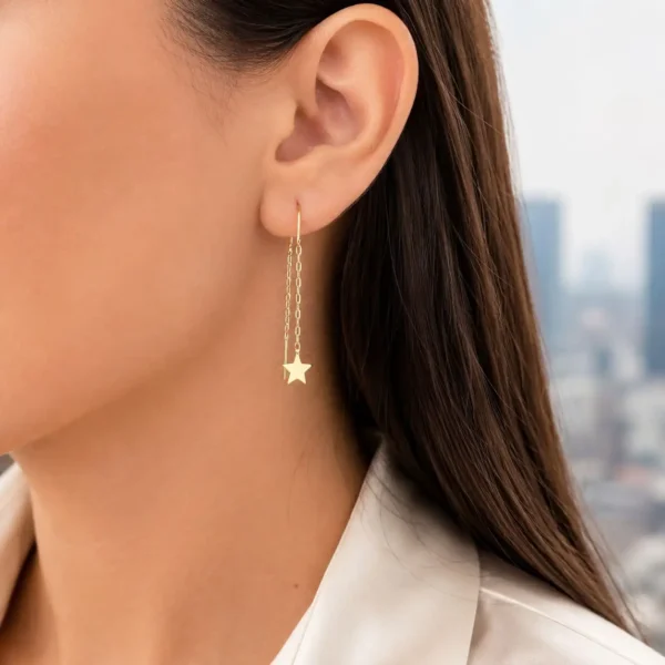 Aros Estrella Oro 18 kilates En Cadena Mujer Juvenil