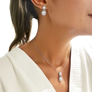 Conjunto Piedra Circon Transparente Plata Fina 925 Mujer