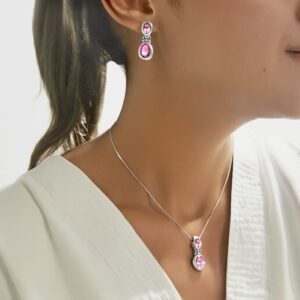 Conjunto Piedra Rosa De Francia Plata Fina 925 Mujer