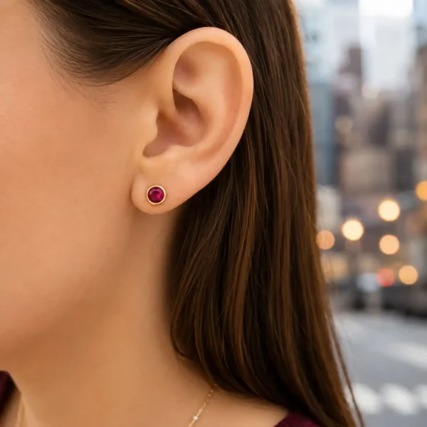 Aros Oro 18 Kilates Garantizado Rubi Punto De Luz Mujer