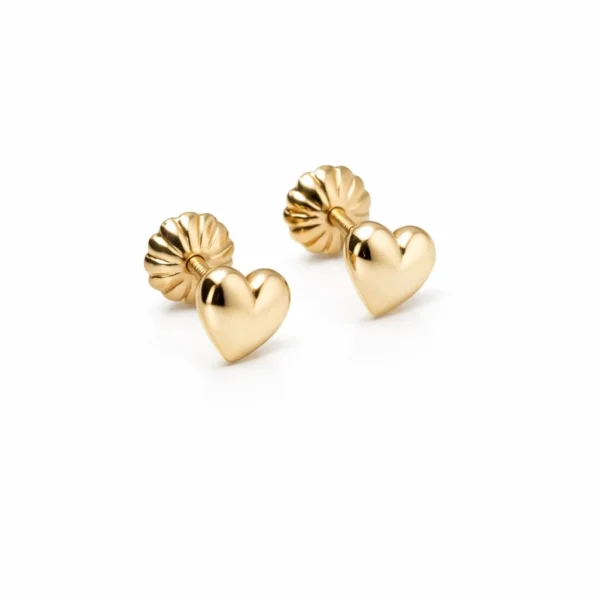 Aros Corazon Chico Oro 18 Kilates Tornillo Bebe Niña
