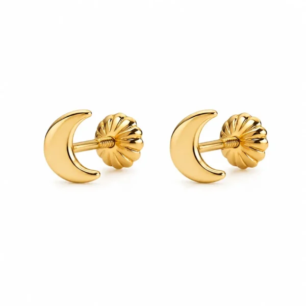 Aros Luna Oro 18 Kilates Garantizados Tornillo Niña Juvenil