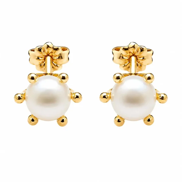 Aros Oro 18 Kilates Perla Cultivada Pistilos Mujer