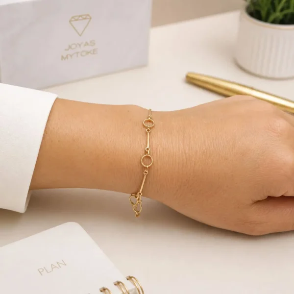 Pulsera Oro 18 Kilates Argollas Palitos Delgada Mujer