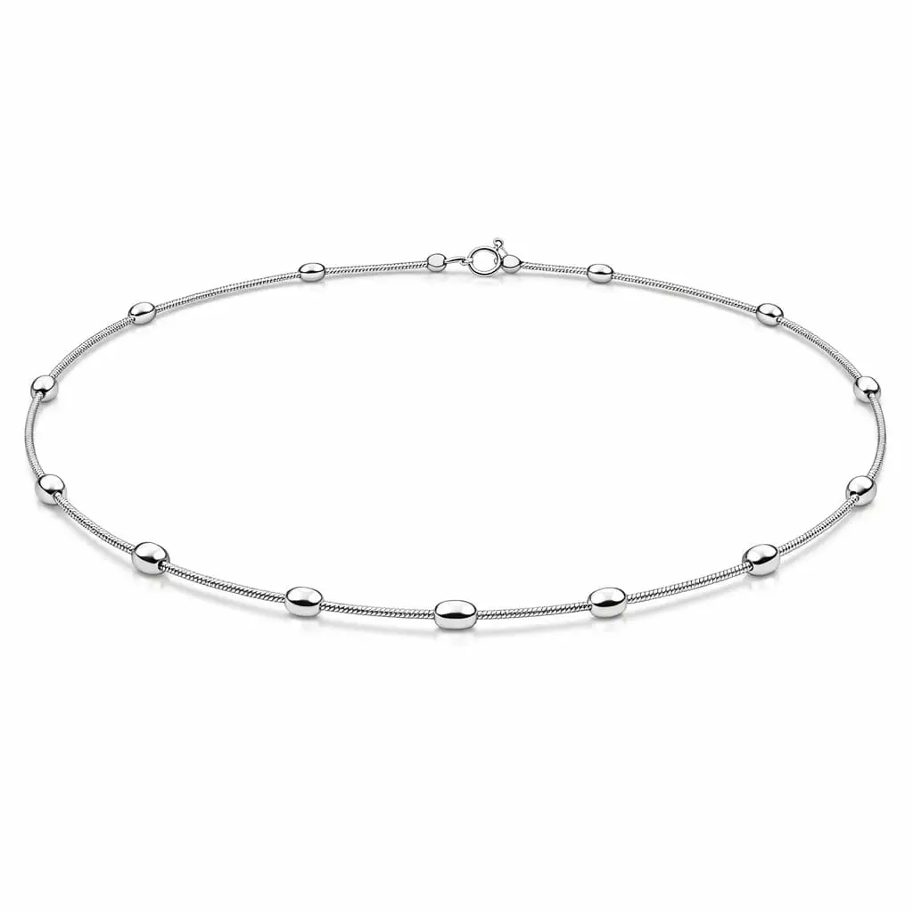 Collar Clasico Plata Fina 925 Cola De Topo Bolitas Planas - Imagen 2
