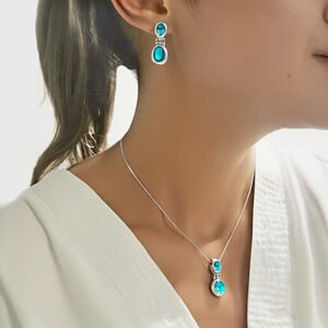 Conjunto Piedra Agua Marina Celeste Plata Fina 925 Mujer