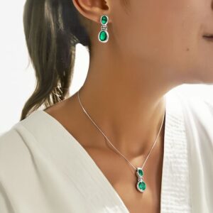 Conjunto Piedra Esmeralda Plata Fina 925 Mujer Clasica
