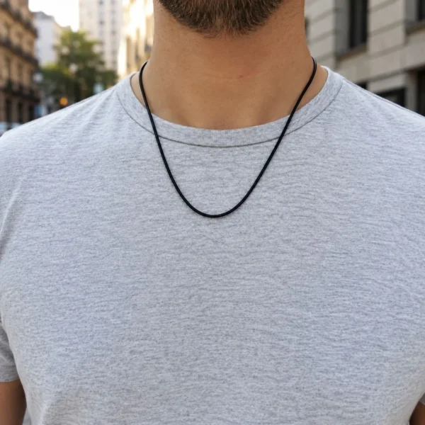 Collar Cordon De Cuero Y Plata Fina 925 Hombre Juvenil