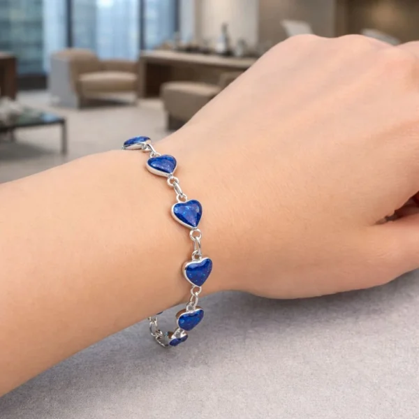 Pulsera Lapislázuli Corazón Plata Nacional 950 Mujer Amor