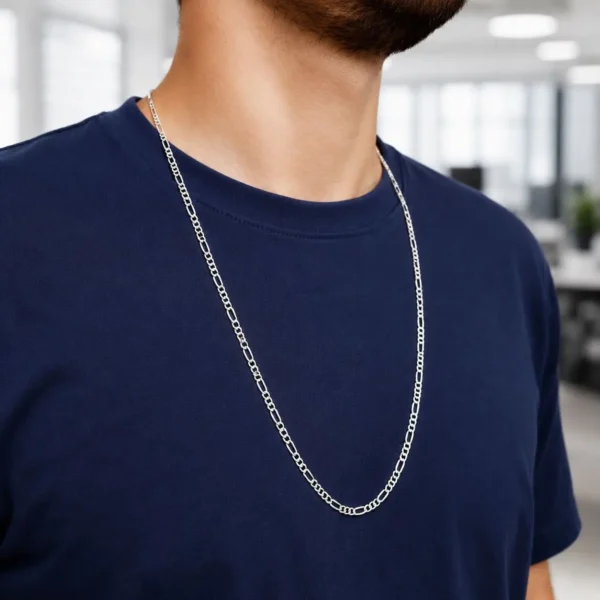 Cadena Figaro 80cm Larga Plata Nacional Hombre Joven