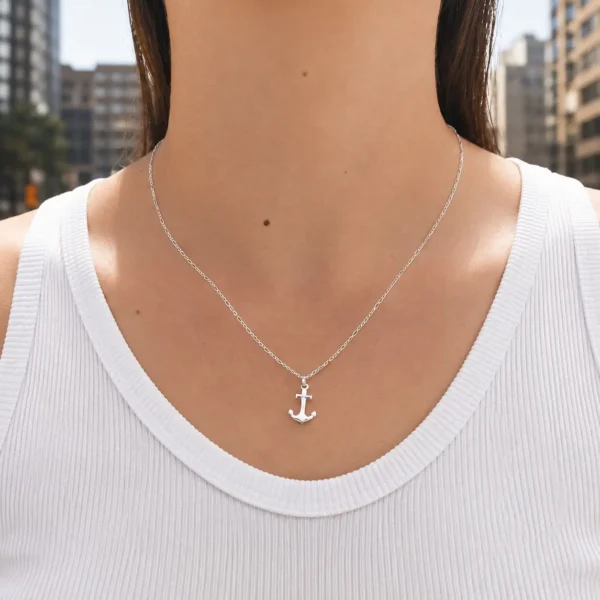 Collar Ancla Plata Fina 925 Marino Amistad Juvenil Unisex
