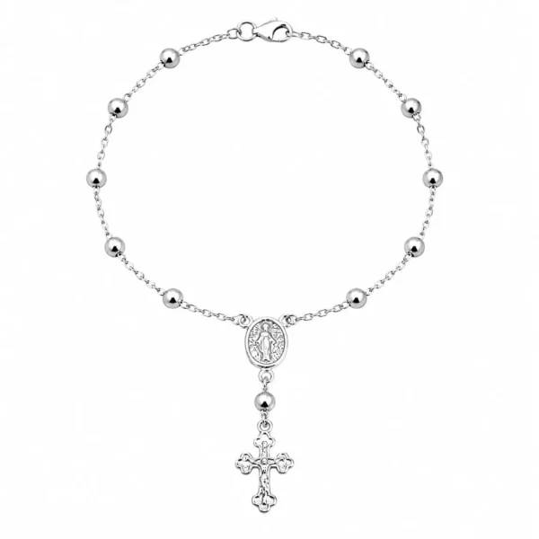 Pulsera Rosario Plata Nacional 950 Cruz Bolita Unisex