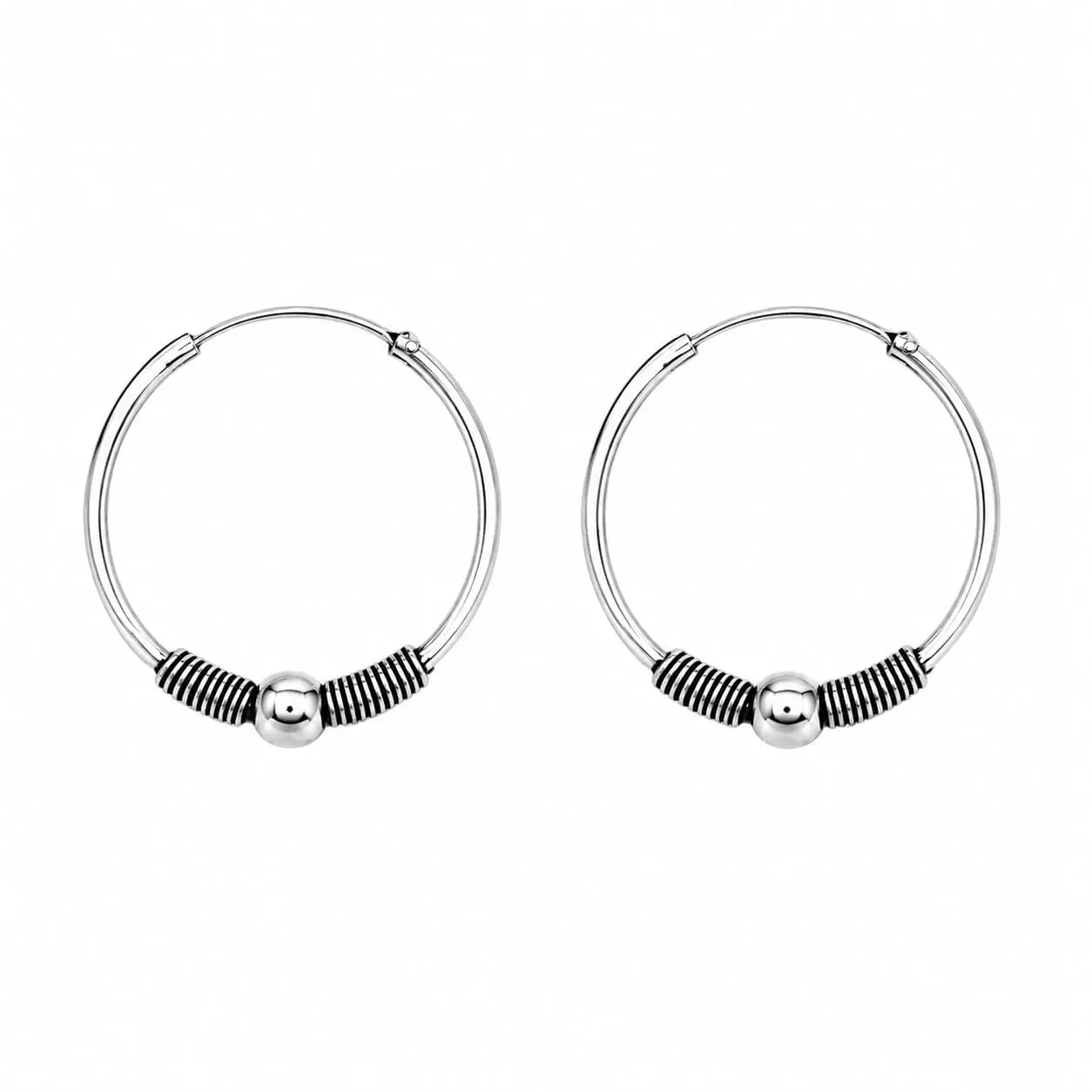 Aros Argolla Grande Bolita Bali Hoop Plata 925 Envejecida - Imagen 2