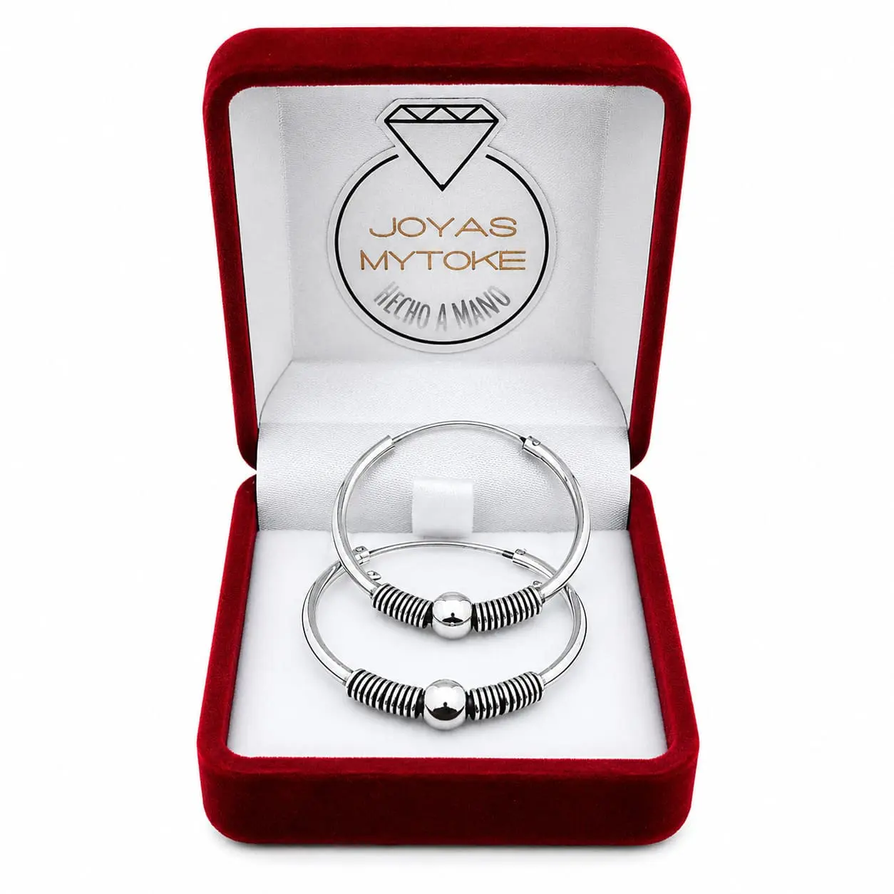 Aros Argolla Grande Bolita Bali Hoop Plata 925 Envejecida - Imagen 3