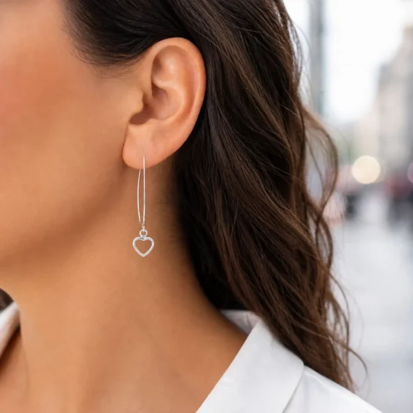 Aros Corazon Gancho Oval Plata Fina 925 Mujer