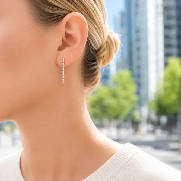Aros Largos Piedras Plata 925 Italiana Rodinada Elegante