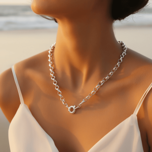 Collar Rolo Broche Timon Plata Fina 950 Mujer Elegante