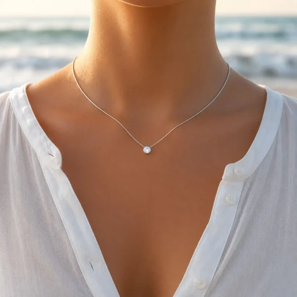 Collar Mujer Punto De Luz 40cm Piedra Circon Plata Fina 925