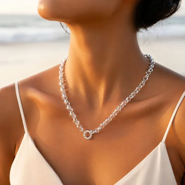 Collar Rolo Broche Timon Plata Fina 950 Mujer Elegante