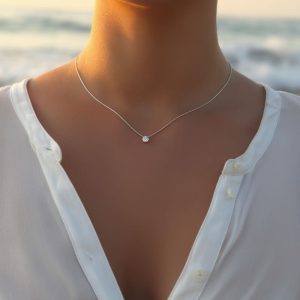 Collar Mujer Punto De Luz 40cm Piedra Circon Plata Fina 925