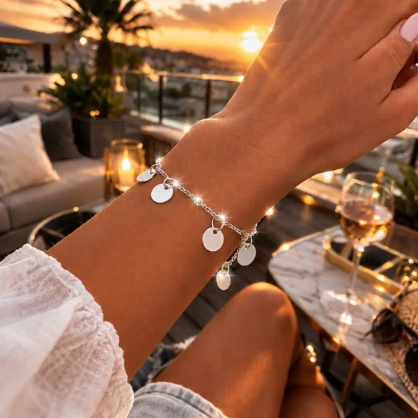 Pulsera Chiches Monedas Plata 950 Discos Argollas Redondas