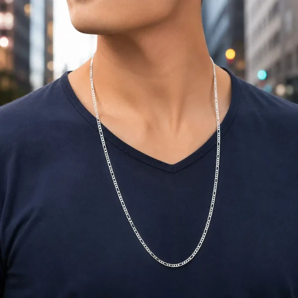 Cadena Figaro 70cm Larga Plata Fina 925 Hombre Juvenil