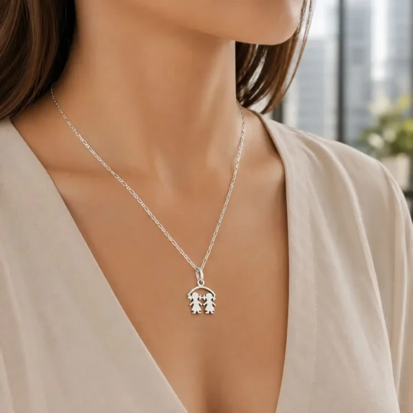 Collar Familia Ninos Ninas Plata Fina 980 Nacional