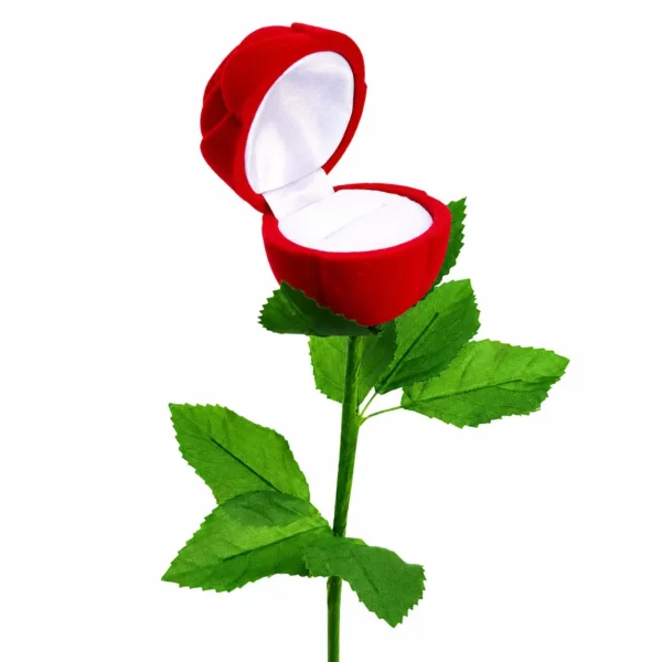 Caja Estuche Para Anillo Rosa Tulipan Con Rama Hojas Verdes