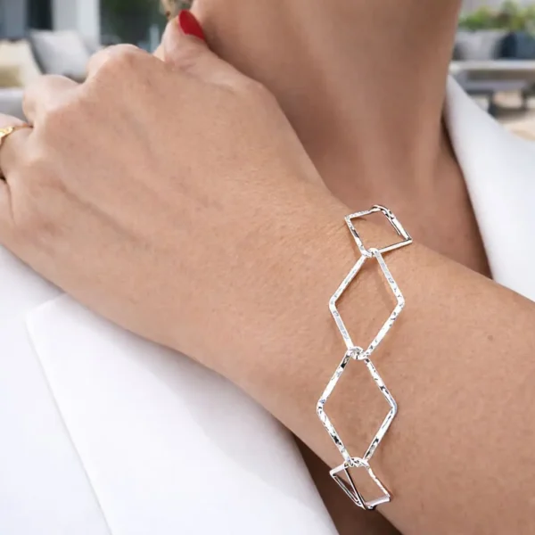 Pulsera Mujer Rombos Facetados Plata Fina 925 Femenina