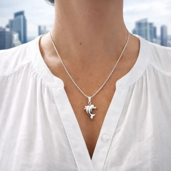 Colgante Delfin Mediano Y Cadena Plata Fina 925 Mujer