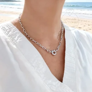 Cadena Broche Timon 45cm Plata Fina 925 Eslabon Collar Mujer