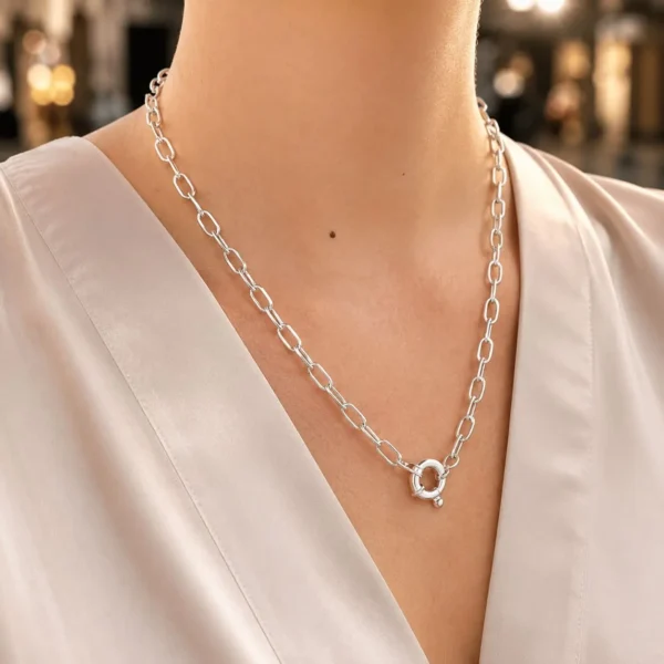 Cadena Broche Timon Plata Nacional 50cm Eslabon Collar Mujer