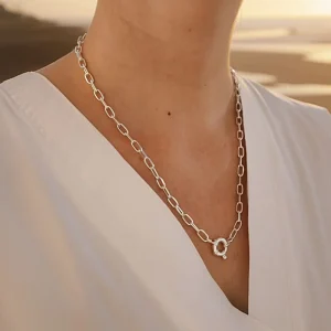 Cadena Broche Timon Plata Nacional 50cm Eslabon Collar Mujer