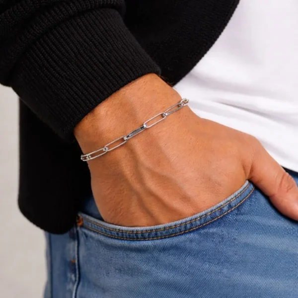 Pulsera Eslabon Largo Plata Fina 925 Juvenil Unisex