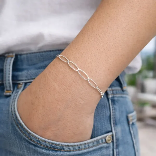 Pulsera Fina Juvenil Ovalada Clasica Plata 925 Mujer