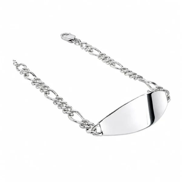 Pulsera Piocha Ancha Gruesa Figaro Plata Fina 980 Hombre