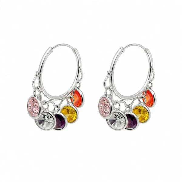 Aros Argolla Cristales Movimiento Colores Plata 925 Mujer