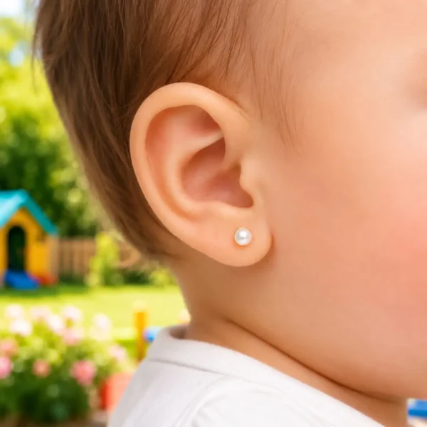 Aros Bebe Oro 18 Kilates Perla Cultivada 3mm Casquilla