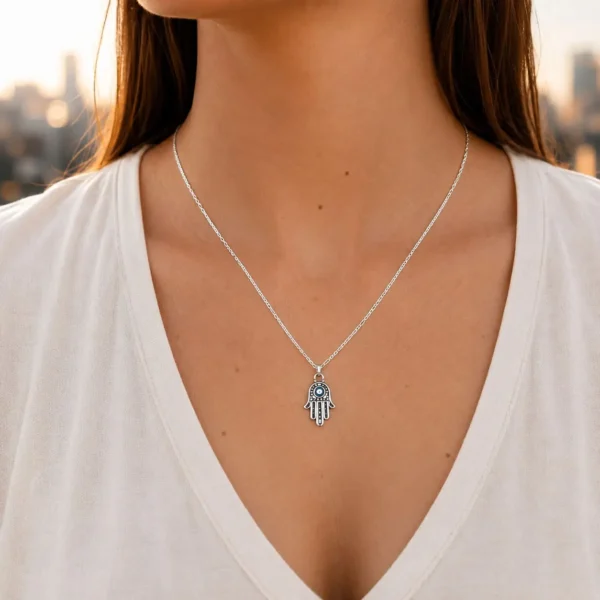 Colgante Mano De Fatima Plata Fina Hamsa Protección Amuleto