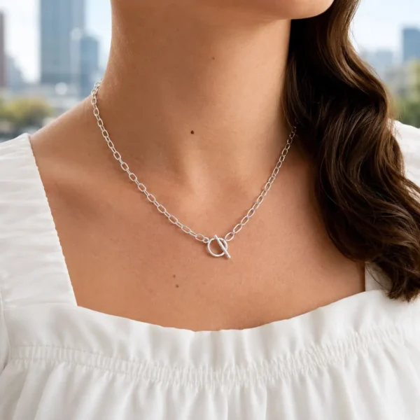Collar Eslabon Corto Plata Nacional Broche Argolla Palito