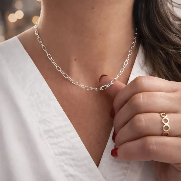 Cadena Collar Mujer 45 cm Eslabon Limada Plata 925