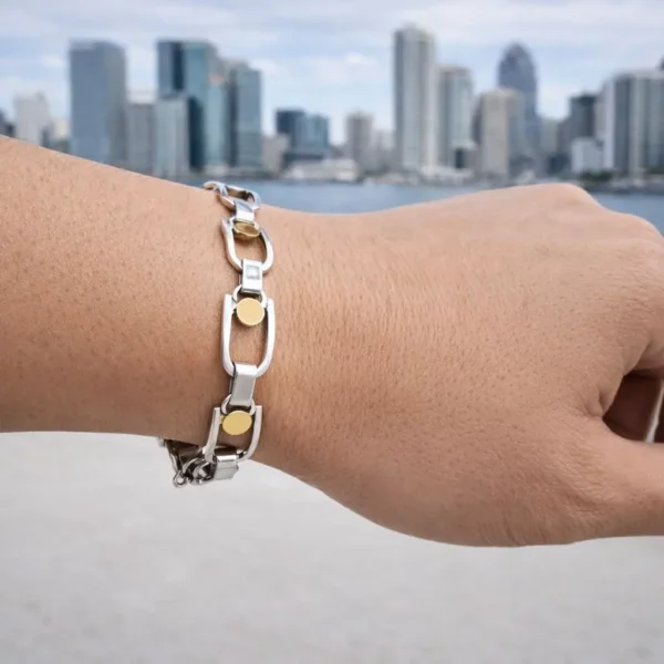 Pulsera Herradura Plata 980 Oro 18 kilates Ecuestre Rustica