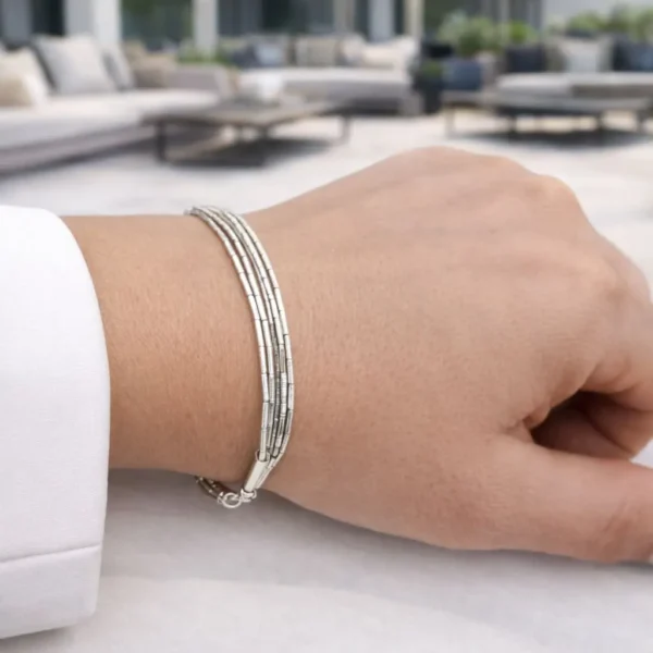 Pulsera Mostacilla Delgada Plata Fina 925 Mujer Clasica