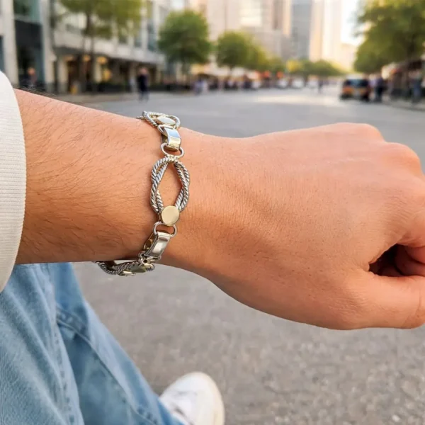 Pulsera Plata Oro18k Nudo Marinera Rustica Nacional Exclusiv